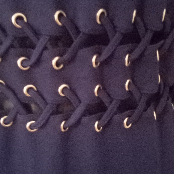 Venus Knit Long Sleeve Cut Out Lace‎ Up Detail Sheath Bodycon Dress Navy Blue - Picture 5 of 7